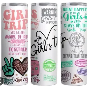 CraftedLuvCreations "Girl's Trip" 20 oz Tumbler with Sliding Lid & Reusable Straw, Non-BPA Free, Eco-Friendly, Includes Clean Brush & Gift Box - Bottled Mom-Themed Insulated tumbler gift Stainless Drinkware Flasks