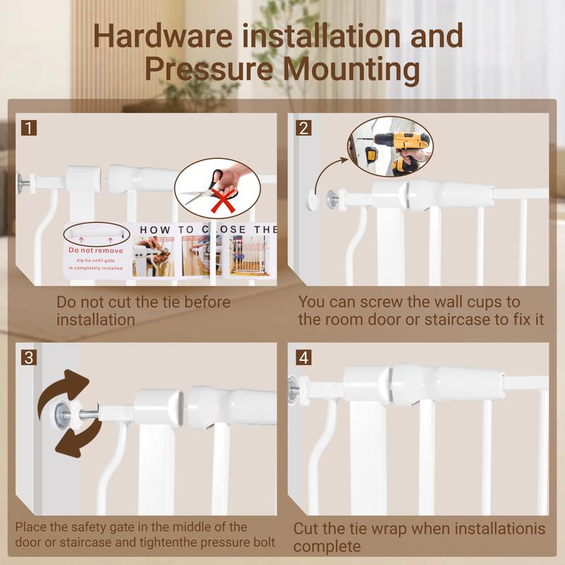 Safety 33" Baby Gate for Doorways & Bottom of Stairs, Pressure Mount Design for Babies, Toddlers & PetsInfant and Pet Safety Gate, Child Barrier for Doorways, Stairs, and Hallways, 29.1-Inch to 33.8-Inch Openings, 30-Inch H.