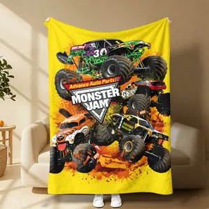 Monster Jam Monster Truck Cartoon Blanket Kids Go Crazy for This! Mom-Picked Animated Blanket super soft flannel blanket- suitable for use on sofas, beds, or for travel, gentle on the skin, an excellent gift multi-purpose holiday blanket, warm and soft