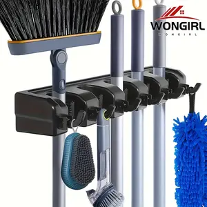 Heavy-Duty 1-Piece Wall Mount Broom & Mop Holder - 5-Slot & 6-Hook Durable Lightweight Organizer for Garden, Laundry Room, Closet, Garage Tools - Space-Saving Plastic Utility Rack with Easy Installation - Wall Mounted Hook Wall Mounted Hanger