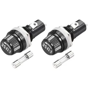uxcell Screw Cap Panel Mounted Fuse Holder AC 125V/15A 250V/10A Black with 5 x 20mm Glass Fuse 2Set