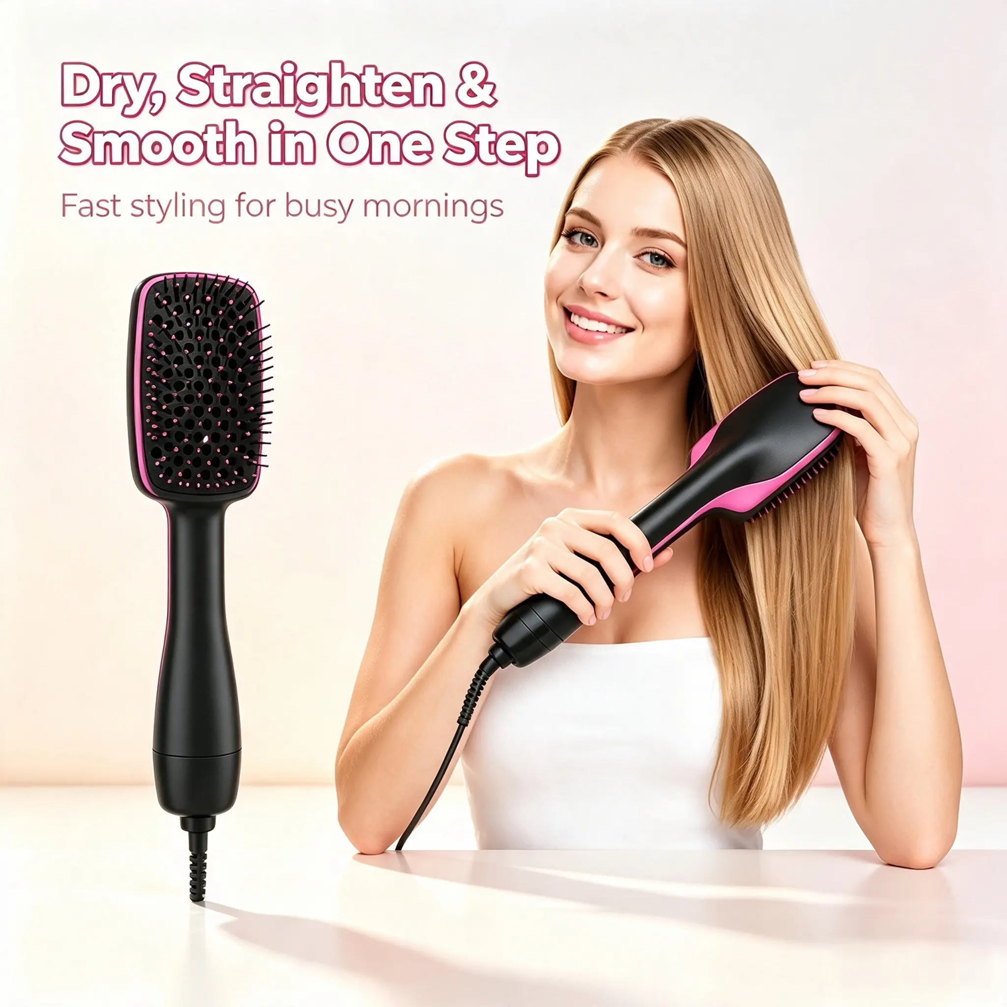 Comfort Comb Design 2-in-1 Hair Dryer & Styling Tool with Hot Air Brush, Fast Drying, Hairdressing Comb, Trending & Back to School Product
