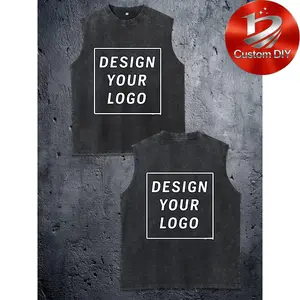 Summer Retro Customized Men's Training Sleeveless T-shirt Personalized Custom Logo Distressed Black Sleeveless Tank, Design Your Own Brand Retro Washed Cotton Shirt, Premium Custom Apparel for Corporate Events, Team Uniforms, Business Gifts & Group Orders