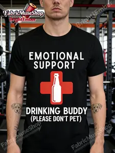 Humorous T-Shirt for Adults Featuring an Emotional Support Drinking Companion, Made from 100% with a Classic Crew Neck Design; Available in Various Sizes to Accommodate Different Body Shapes, Durable 220Gsm T-Shirt Ideal for Christmas Gifting