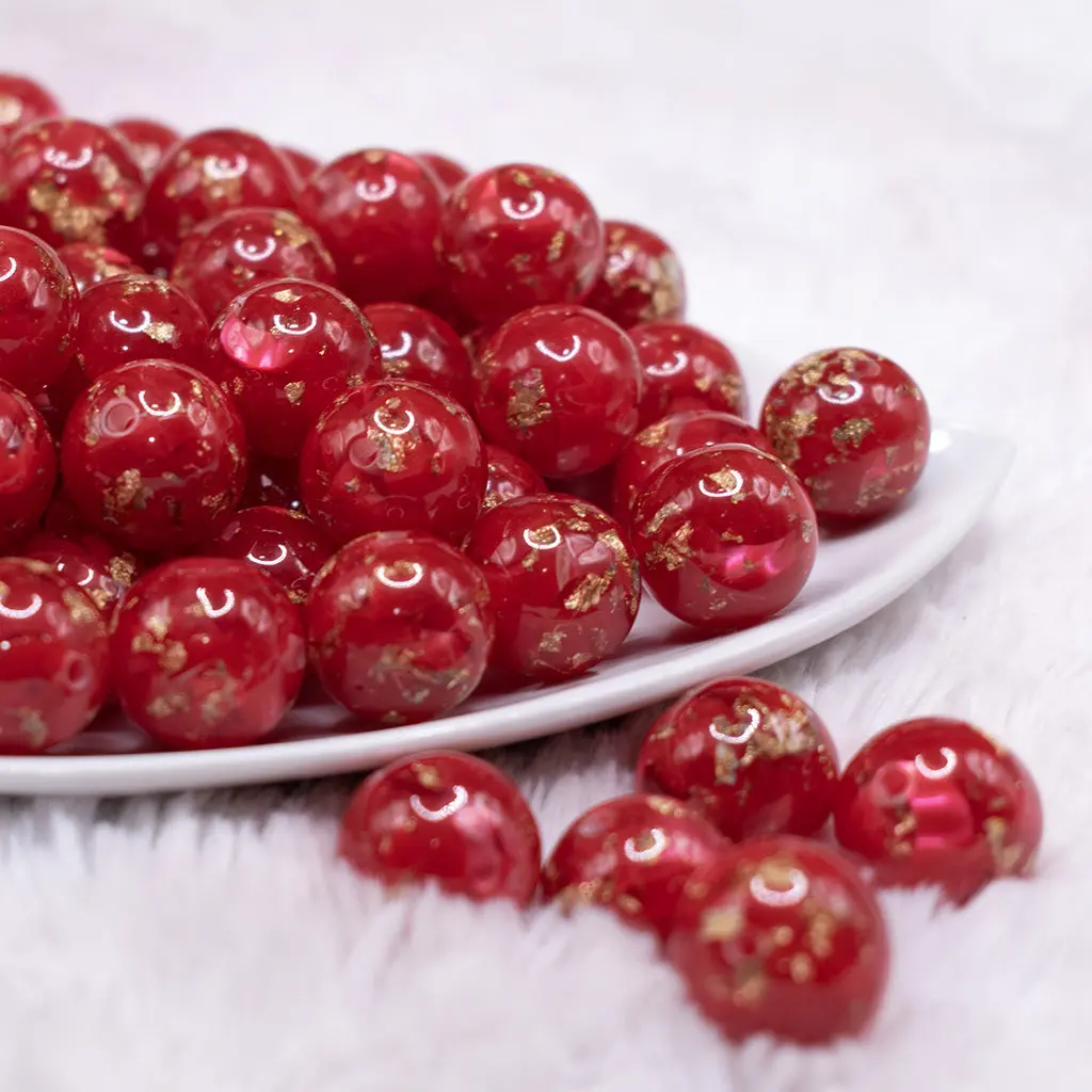 16mm Red with Gold Flake Acrylic Chunky Bubblegum Beads