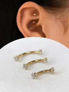 3pcs/set Prong Cubic Zirconia Curved Barbell 16G Hypoallergenic Stainless Steel Internally Threaded Cartilage Earrings Eyebrow Rings Vertical Lip Rings Rook Piercing Jewelry for Women Men Daily Wear Fashion Accessories 6 8 10MM