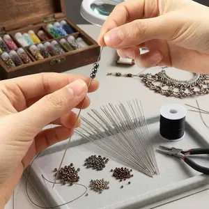 Professional Jewelry Beading Needles Set for DIY Crafting, Large Eye Stainless Steel Hand Sewing Needles, Rust-Proof and Durable, Suitable for Thick and Thin Threads, Essential Bead Stringing Tools, Sewing Supplies Crafts