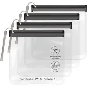 4Pcs Clear TSA Approved Security Toiletry Bag Quart Size for EU UK & US Carry-On Regulations Waterproof & Leakproof Travel Bags for Liquids SLIJAR