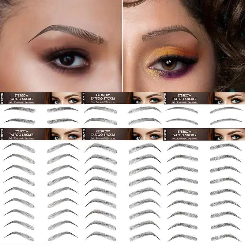 6 Pcs Eyebrow Temporary Tattoo Stickers, Cosmetics, Beauty, Waterproof Sweatproof, Quick Application, Easy Peel Off, Perfect for Parties Events Daily Use, Temporary Fake Tattoo