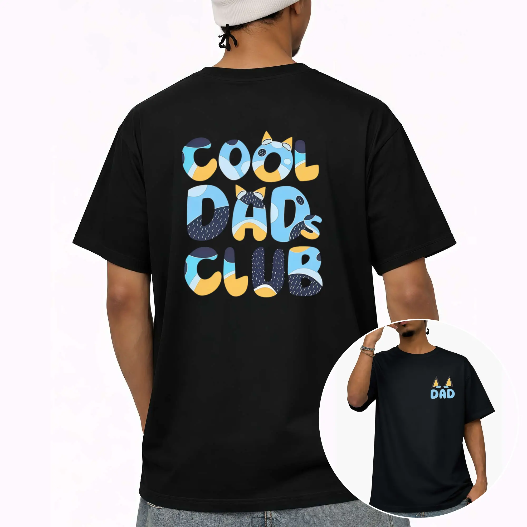 Bluey Cool Dads Club Double-Sided Tee Funny Dad Gift Cartoon T-Shirt For Men Top Casual Shortsleeve Streetwear CrewneckGift, All Seasons