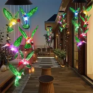 Solar Wind Chime Light, 6LED Green Hummingbird Wind Chime, Outdoor Garden Lawn Light, Landscape Light, Solar Hummingbird Wind Chime Light, Suitable for Outdoor Garden, Pathway, Party Decoration and Holiday Gift