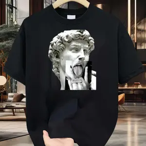 2D Flat Michelangelo David Statue With Modern Tongue Out Expression Printed On Black T Shirt Acrylic Pendant Ornament For Home Decor And Office Space Christmas Gift For Art Lovers