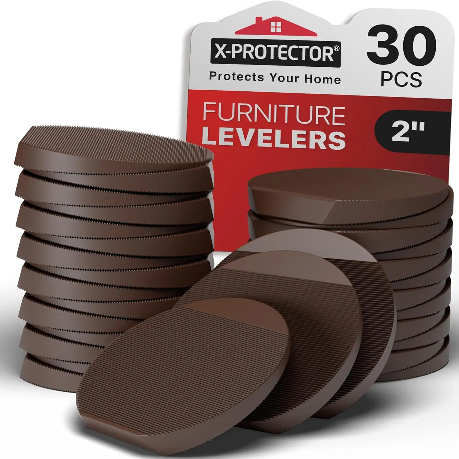 Furniture Levelers - 30 PCS 2" - Brown Rubber Shims for Leveling - Multi-Purpose Leveling Feet to Prevent Furniture from Wobbling - Good for All Kinds of Furnishings!