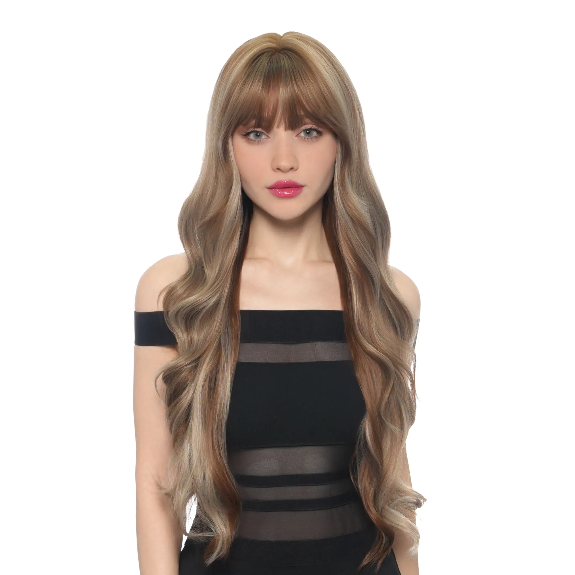 Doll Me Up' 30-Inch Light Cooper-tint Chestnut Brown (All-over Muted Light Blonde Highlights) Subtle Layered Open Curl Butterfly Cut w/ Fettered Bangs Synthetic Wig |【Fabric Hard Front】【Heat Resistant】【Cap Included】| *Video Exclusive* #video 54FSGB