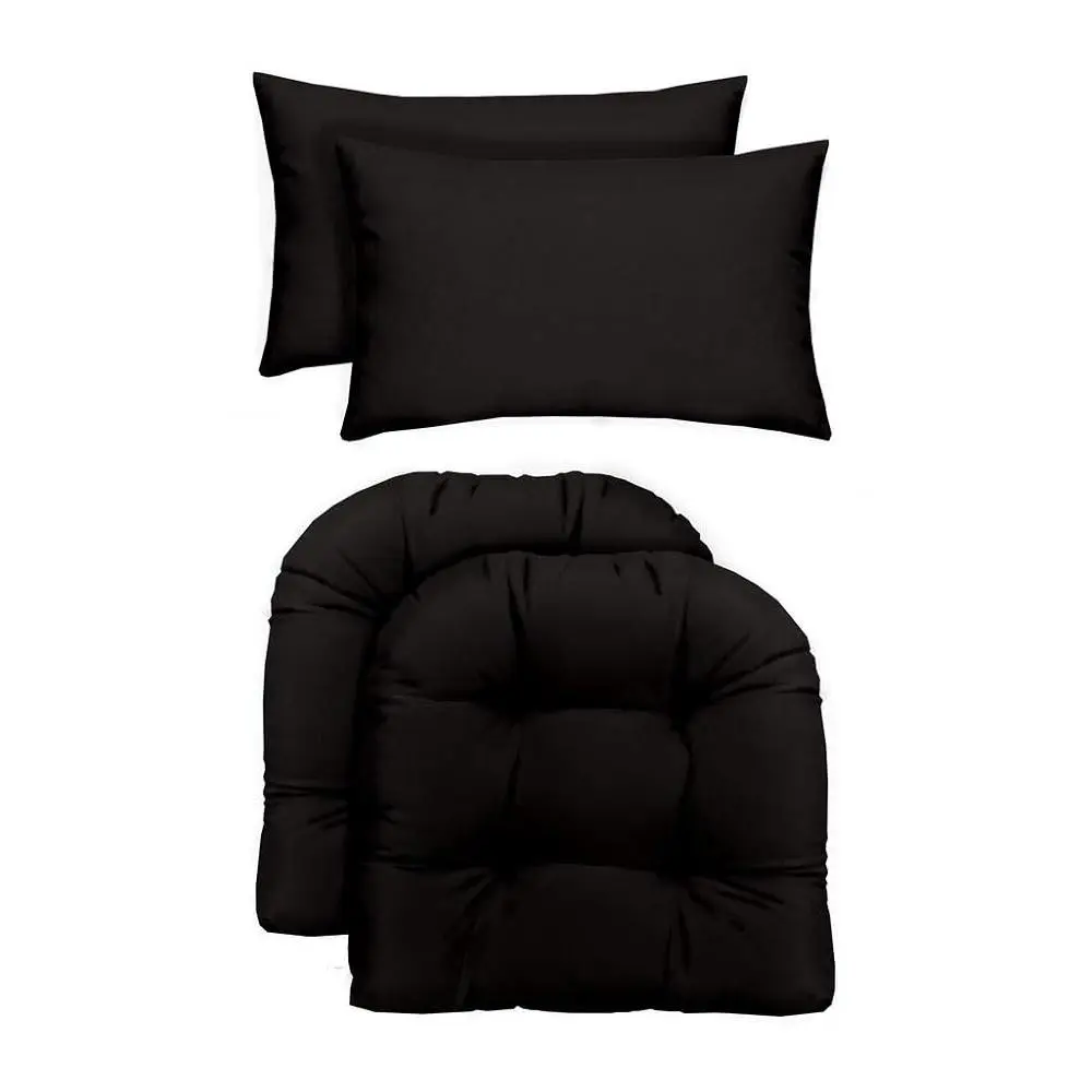 RSH Decor Tufted Outdoor Cushions for Patio Furniture Black 19” x 19” & 20” x 12” Water-Resistant