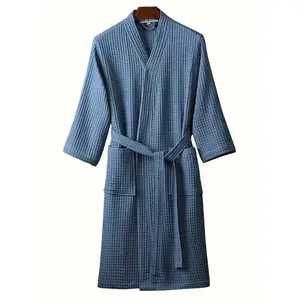 [Cotton Unisex Bathrobe Waffle Style] Cotton Waffle Style Unisex Bathrobe Womenswear Gowns Men's Cotton Flannel Robe
