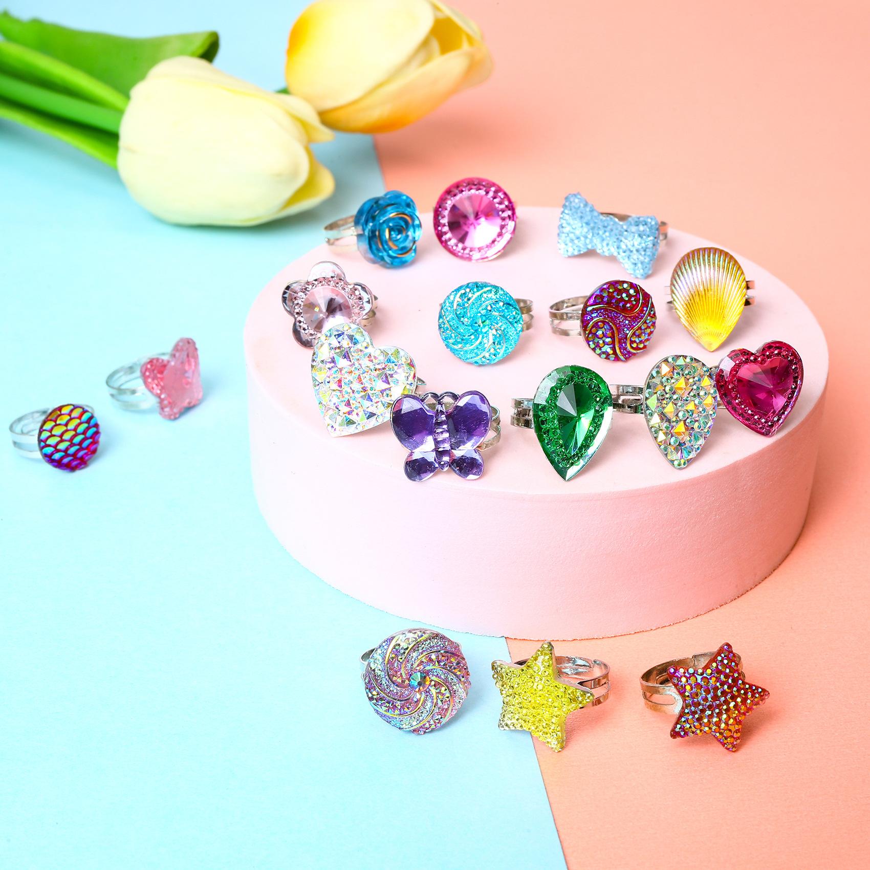 Kids Gifts Adjustable Ring 24P Pink Sheet Cute Rings for Girls - Pink Theme, Nickel Free, Safe Materials, Suitable for Ages 3-8, Birthday Gift