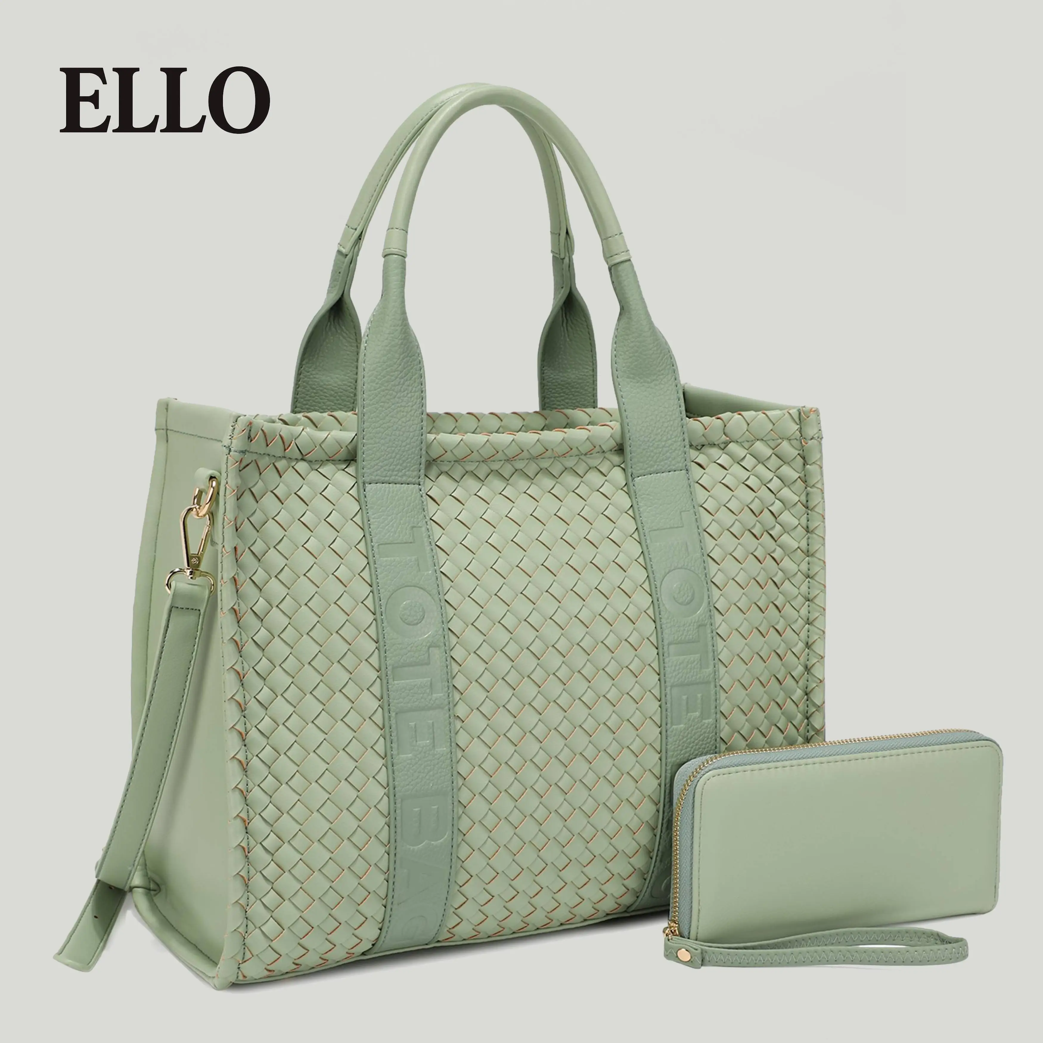 Woven Quilted Tote & Wallet Set - Stylish Square Women's Bag Combo, Spacious & Trendy for Daily Use Weave Style