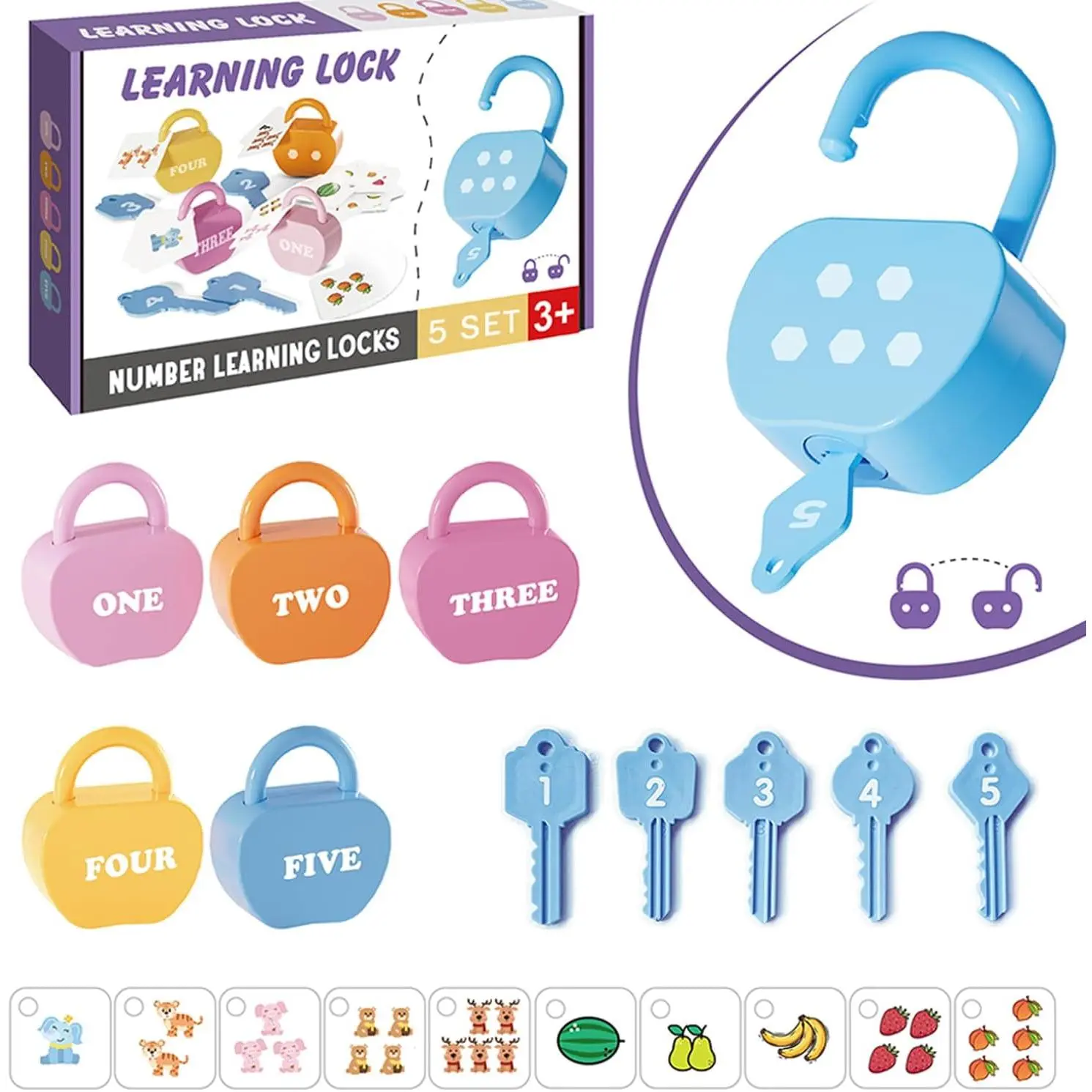 Cause and Effect Toys for Toddlers 3+, Montessori Lock & Key Set with 5 Apple-Shaped Locks, Keys & 10 Cards – Learn Numbers, Colors & Motor Skills STEM Toy Gift for Home & Classroom busy  bord toys  n  joy 18  month  old fine motor game baby play tissue h