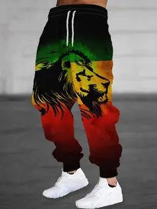 Men's Trendy Lion Print Sweatpants, Casual Jogger Pants, Versatile Street Style Colorful Trousers
