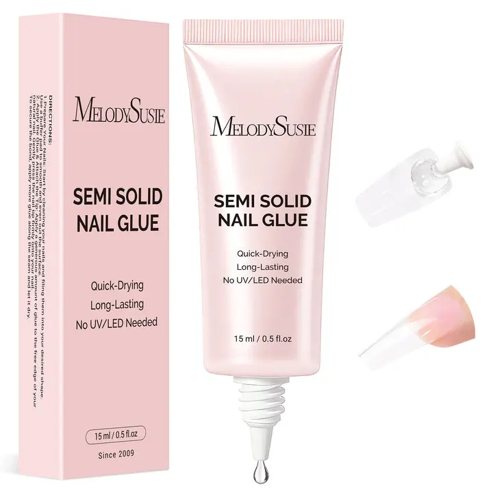 MelodySusie Super Strong Nail Glue, Semi Solid Nail Glue Press On Nails, Quick Drying, No UV Lamp Needed, Long Lasting, Nail Glues DIY Home Salon Manicure