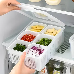 6-in-1 Multifunctional Refrigerator Storage Bin with Lid - Dust-Proof, Food Preservation & Drainage Box for Onions, Garlic, Fruits & Morem,Food Storage Container with Lid