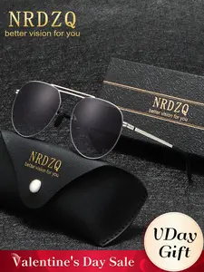 NRDZQ Silver Thin Metal Frame Pilot Sunglasses, Stylish Uv400 Protection for All Seasons, Unisex Casual Sunglasses Gift Box