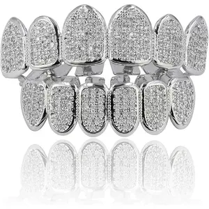 JINAO Grillz Grills for Your Teeth Simulated Diamond Teeth Grillz with Extra Molding Bars Included 18K Gold Plated All Iced Out Cubic Zirconia Golden Teeth for Men Women