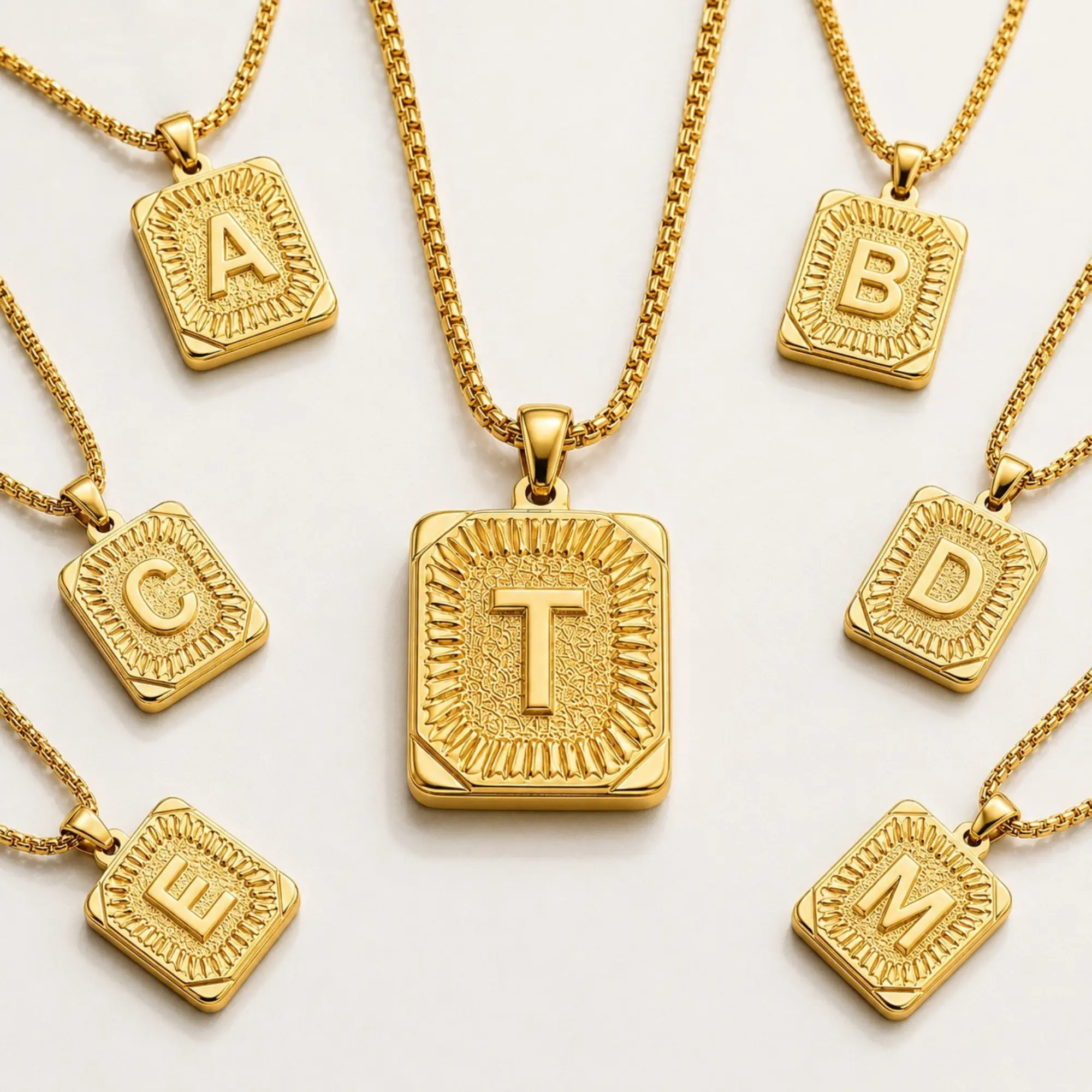 Gold-Tone Initial Pendant Necklace for Men & Women, Titanium Steel Letter Chain, Personalized Unisex Jewelry Gift
