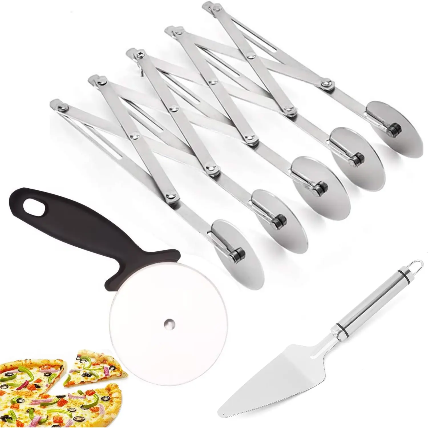 Stainless Steel 5-Wheel Expandable Dough Cutter - Adjustable Multi-Roller Baking Tool for Pizza Slicing, Cookie Ravioli Pasta Dividing