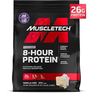 Platinum 8-Hour Protein Powder - 7 Premium Protein Sources with Whey & Casein Protein for Increased Lean Muscle, Strength & Improved Recovery - Vanilla Cake, 50 Servings