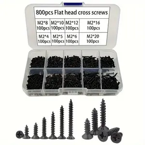 800pcs M2 Black Phillips Self Tapping Screw Assortment Kit, Locking Screws And Wood Screws, Self Drilling Screws