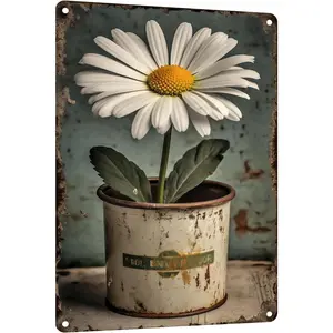 Vintage Tin Sign Flowers, White Daisy with Dew Drop Metal Sign, Retro Wall Decor for Home Cafes Office Store Pubs Club, Gift Plaque Tin Sign