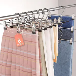 Pants Hangers Space Saving,Stackable Skirt Hangers with Clips, Hanging Closet Organizer and Storage,Clothes Hangers, College Dorm Essentials Apartment Essentials- 8 Pack