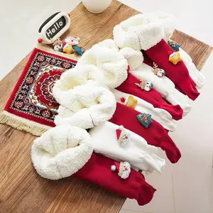 Winter Extra Thick Cloud Fleece Tights for Girls - Princess-Style Cute Christmas & New Year Edition, Big PP Full-Foot Leggings for Infants & Toddlers fleece-lined winter warm legging playful design accent