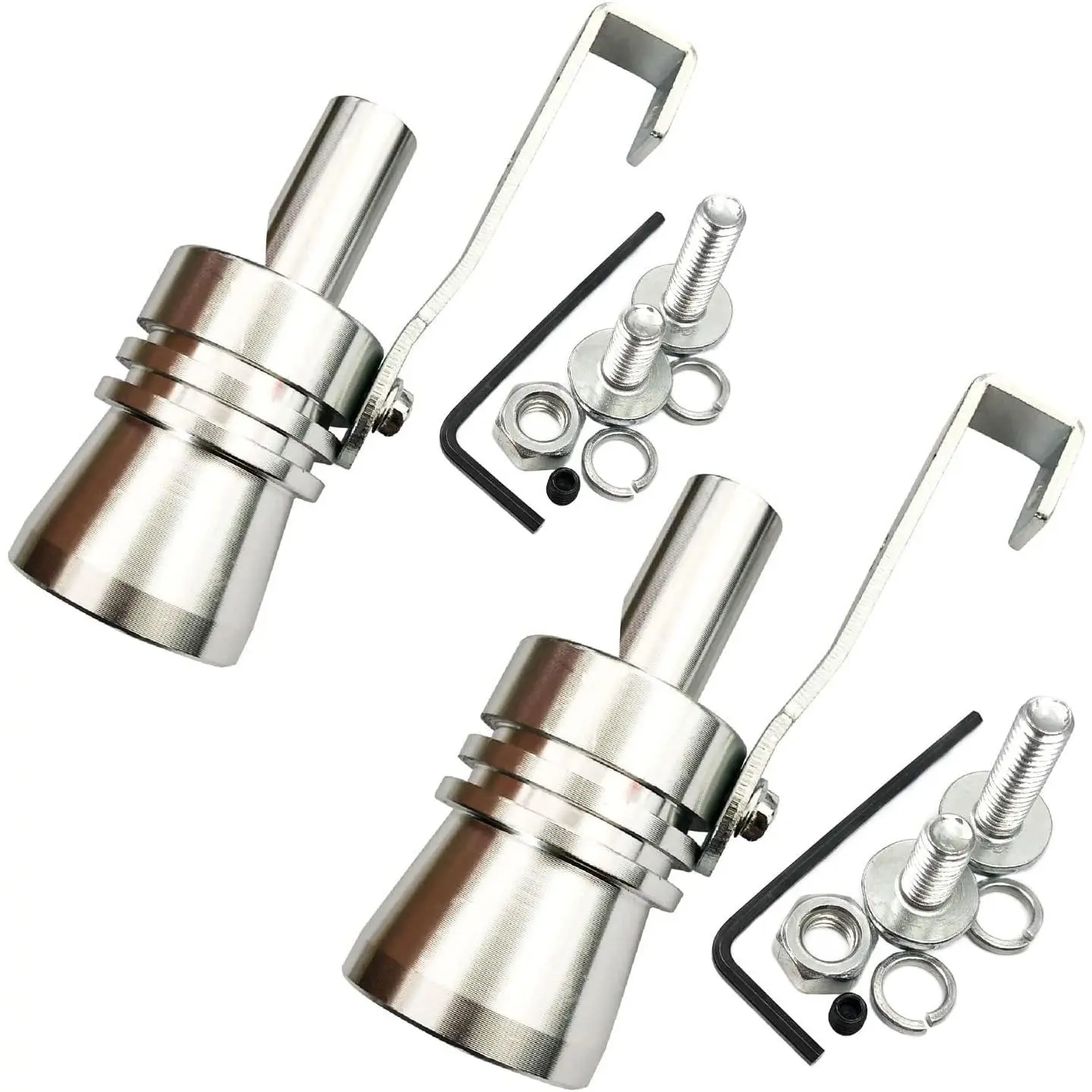 2pcs XL-Size Aluminum Alloy Universal Automotive Turbo Sound Exhaust Muffler Pipe Whistle, Silver Tone Auto Parts Accessories Rear Mount Sound Maker