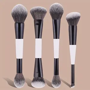 4-Piece Dual-Ended High-Quality Makeup Brush Set, Soft Fluffy Foundation, Contour, Eyeshadow, Blush Brushes, Beauty Tools