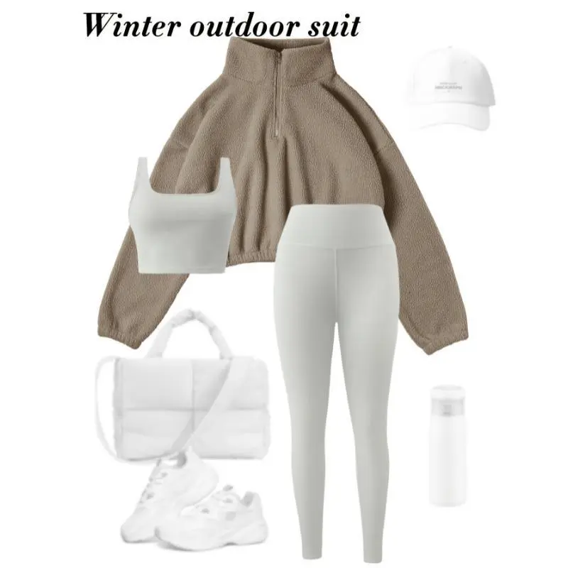 3-piece Set Sports Outfit For Women, Soft Knit Fabric, High-Waisted Pants And Sports Bra, Half-Zip Plush Jacket, Fitness Set For Fall & Winter(NO Accessories) 3-piece Set Sports Outfit For Women, Soft Knit Fabric, High-Waisted Pants And Sports Bra, Half-Zip Plush Jacket, Fitness Set For Fall & Winter(NO Accessories)