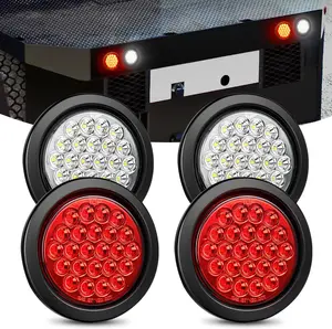Nilight 4-Inch Round Flush Mount Trailer Tail Lights (4-Pieces), 12V Plug-In Wires Operation, IP67 Waterproof Red Brake Signals & White Reverse Lights for Truck, RV, Round Light