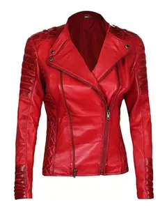 Womens Quilted Merlot Red Leather Biker Jacket