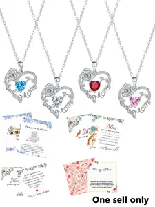A set of greeting cards paired with Mom’s Heart-Shaped Rose Necklace, elegant and fashionable, a women’s necklace, Mother’s Day gift, elegant zirconium jewelry, perfect for gifts for mom/wife/grandma’s birthday.