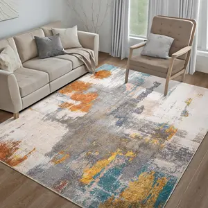 Junovo Artificial Wool Abstract Rug - Soft Thick Rugs for Indoor Use, Gradient Tones, Lint-Free, Washable, Non-Slip, Foldable, Wrinkle Resistant, Durable, Dustproof, Home Decoration Mat for Living Room, Entryway
