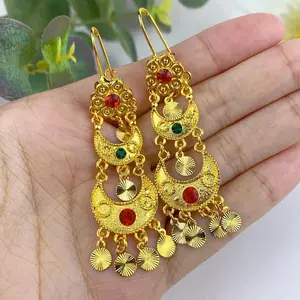 Fashion Drop Dangle Earrings 24K Gold Color Jewelry For Girls African Dubai Ethiopia Wedding Earring Accessories Wholesale