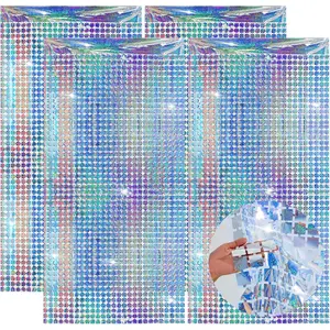 4 count Foil Fringe Curtain, Glitter  Block Tinsel Backdrop Disco Backdrop Party Decorations for 70s 80s 90s Theme Disco Bachelorette Iridescent Party Decorations Supplies