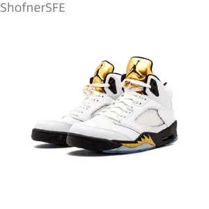 White-Gold Retro Anti-Slip Wear-Resistant Basketball Shoes for Men Classic Design Comfortable Fit