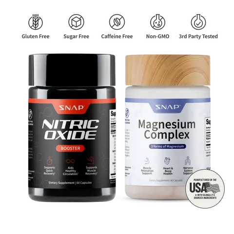 Snap Supplements - Nitric Oxide Booster 60ct + Magnesium Complex - Natural Supplement Bundle