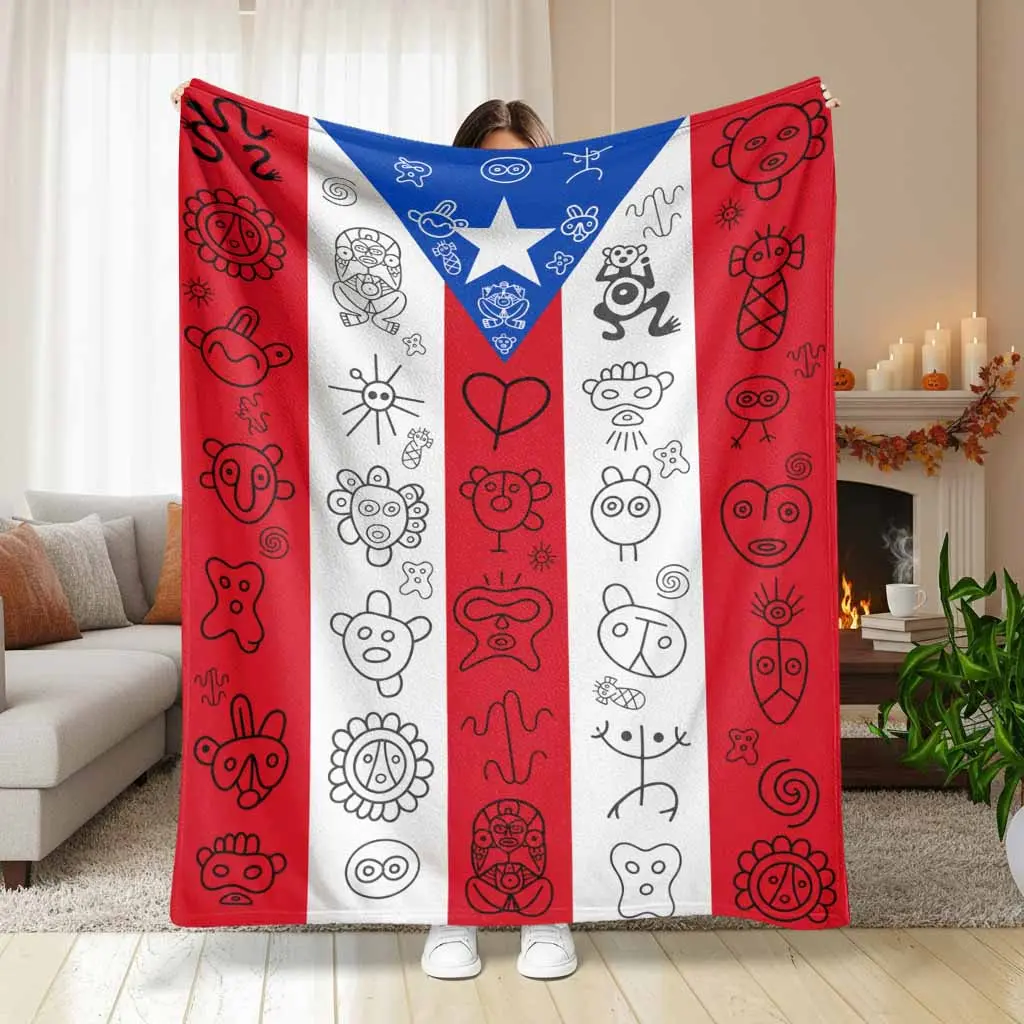 Puerto Rican Flag Ethnic Print Fleece Throw Blanket - Soft, Warm, Lightweight Cute Decorative Dopamine Decor Fashion Blanket for Sofa, Bed, Home Decor Gift, Cute Decorative Blankets, Decorated Blankets