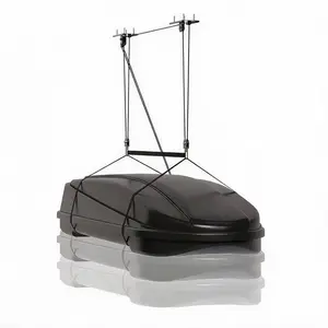 Cargo Box Garage Pulley System, 150/200 Lbs Capacity, Heavy Duty Ceiling Mounted Storage Racks with Dual Fixed-Point Design for 10-14 ft Ceilings, Adjustable Overhead Hoist for Bins, Kayaks, Cargo Boxes