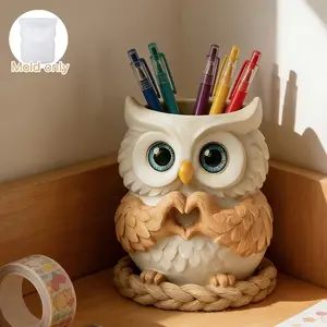 Heart Owl Pen Holder Desk Organizer, Stationery Organizer, Home Decorative Storage Rack, Creative Birthday Gift for Anniversaries