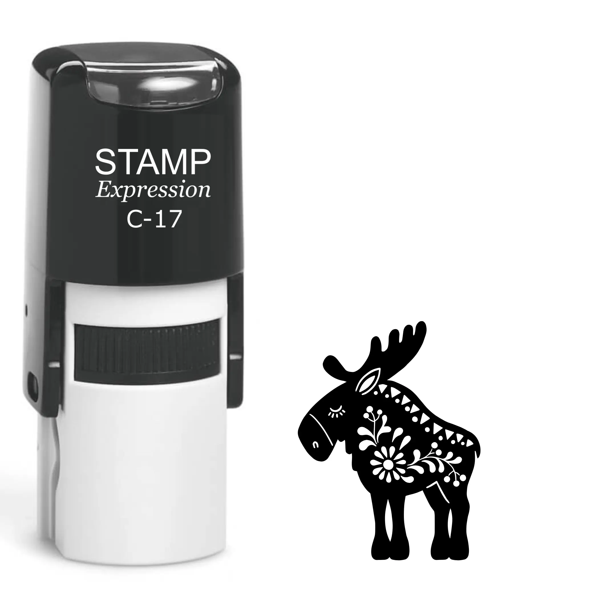 Ornate moose with flowers Self Inking Rubber Stamp (SH-64061)